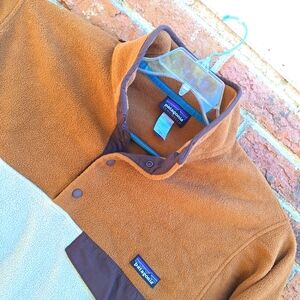 Patagonia T Snap Fleece Pullover Jacket Mens Small Caramel/Cream/Brown Outdoors